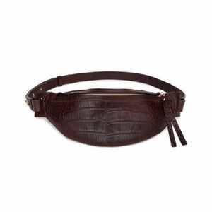 Elegant Brown Crocodile-Embossed Belt Bag
